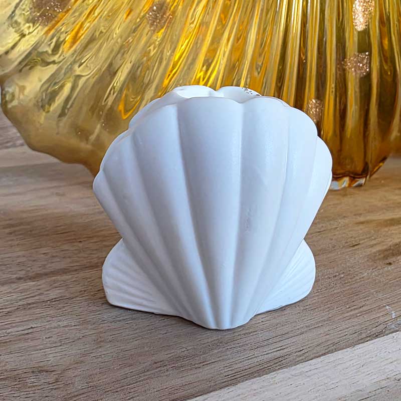 Shell Tapered Candle Holder - White