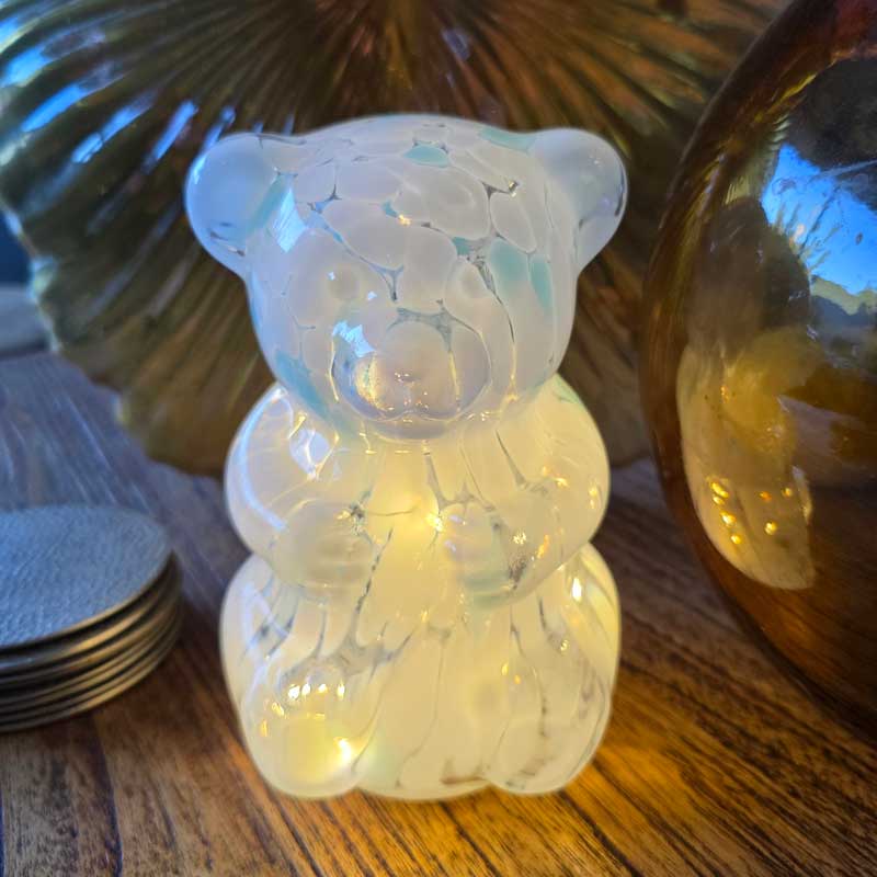 Teddy Bear Glow Light – Hand Blown Glass LED Light (Blue)