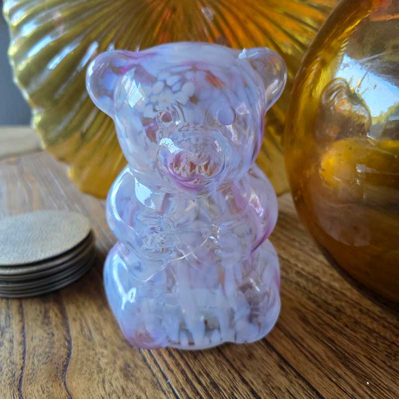 Teddy Bear Glow Light – Hand Blown Glass LED Light (Pink)