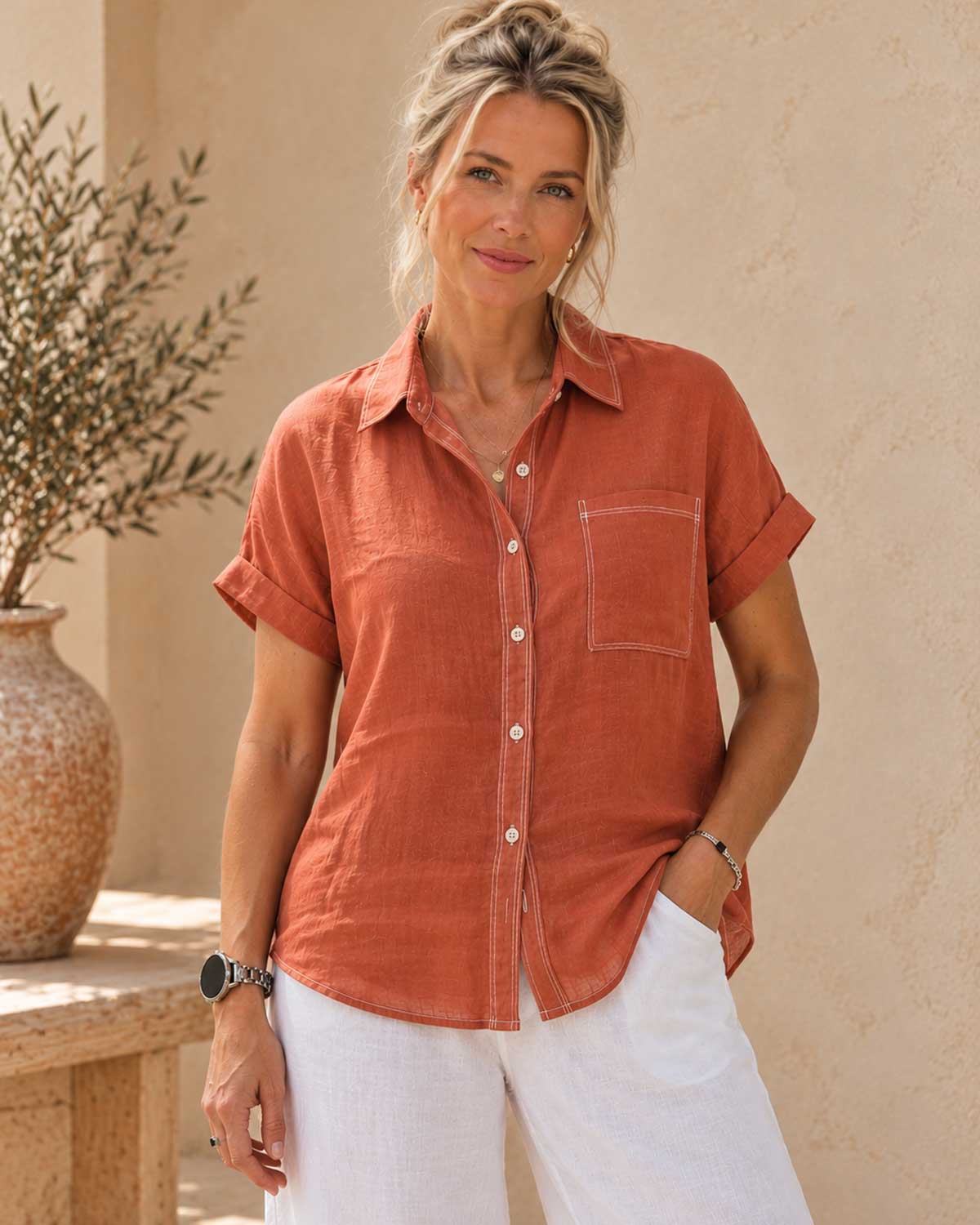 Worthier The Label The Avenue Linen Shirt – Terracotta