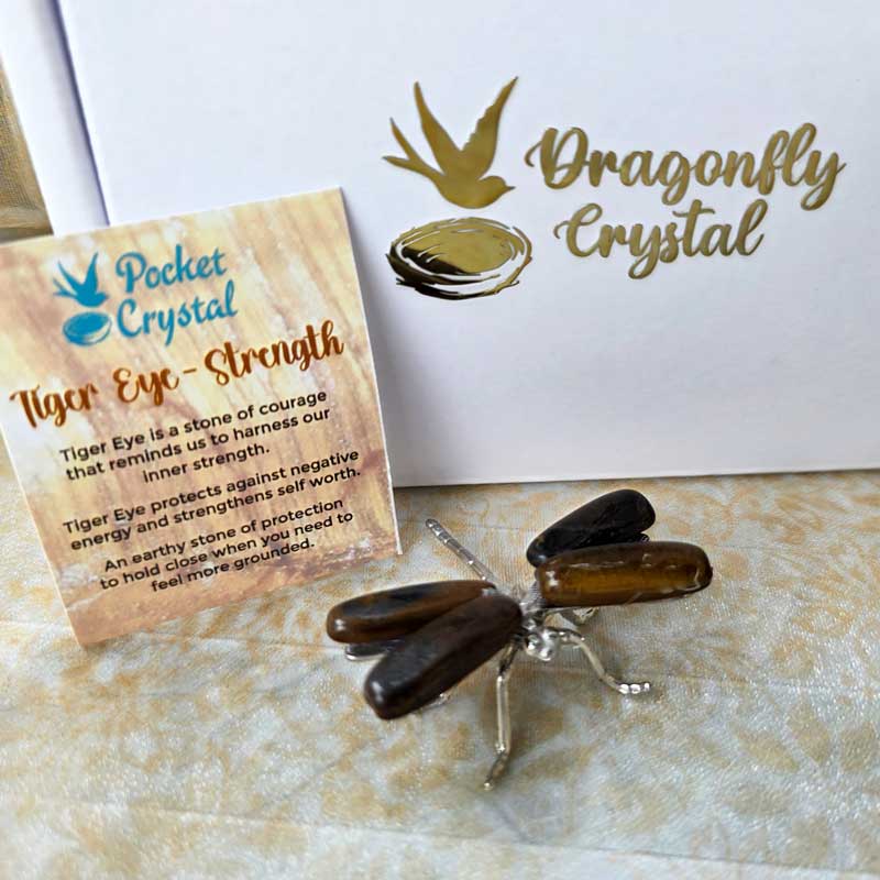 Dragonfly Crystal - Tiger Eye Strength (Silver)
