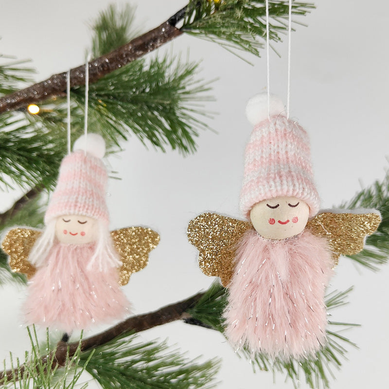 Hanging Tomte Christmas Angel Ornament Set of 2 - Pink