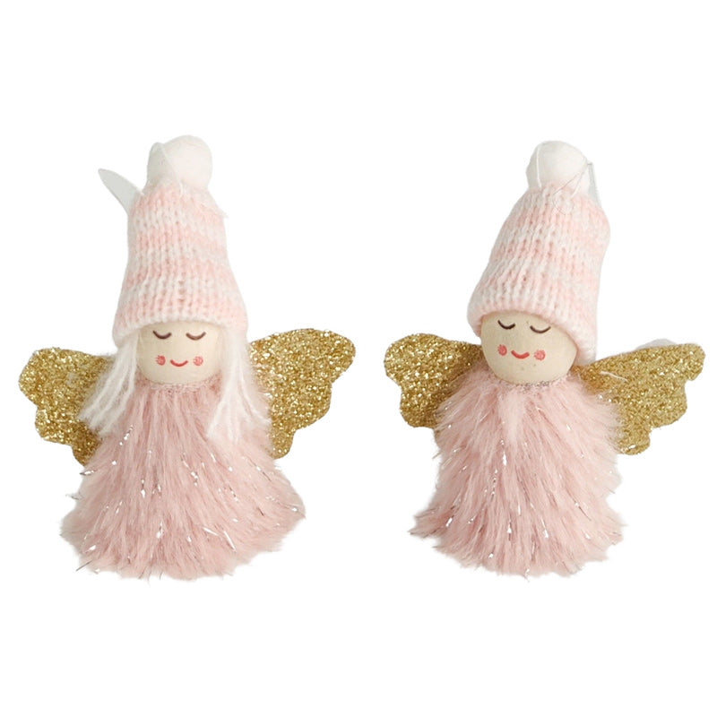 Hanging Tomte Christmas Angel Ornament Set of 2 - Pink