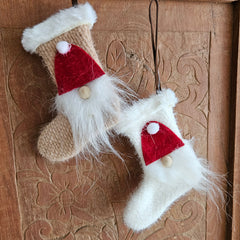 Hanging Christmas Stocking Tomte Decoration - Beige