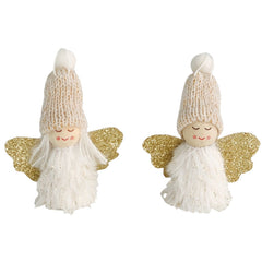 Hanging Tomte Christmas Angel Ornament Set of 2 - White