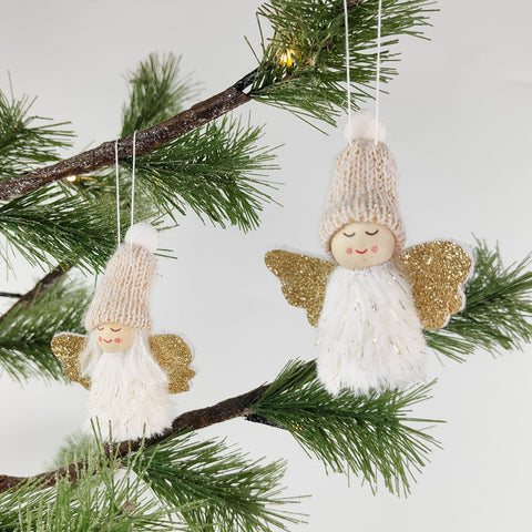 Hanging Tomte Christmas Angel Ornament Set of 2 - White