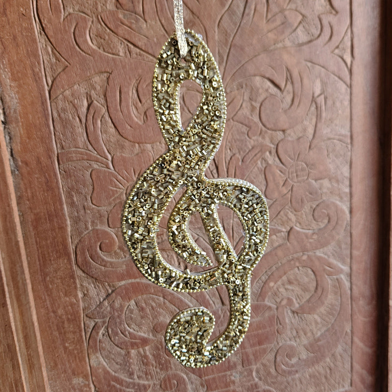 Hanging Treble Clef Music Note Ornament - Gold