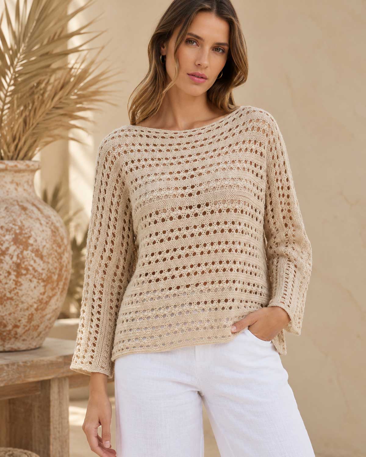 Tully Open Knit Top – Beige Worthier The Label