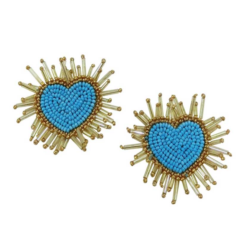 Turquoise Beaded Heart Earrings - Handcrafted