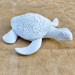 Turtle Figurine Daisy Floral Design - White
