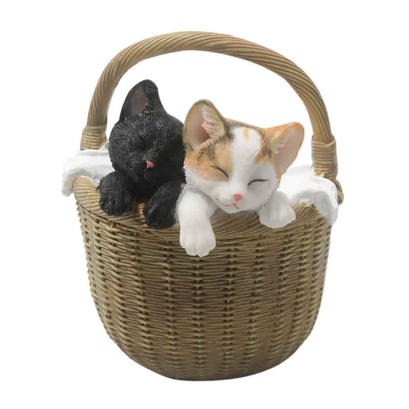 Two Cats In Basket Figurine