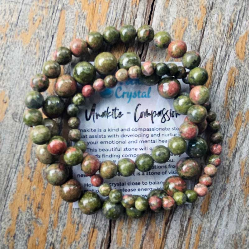 Natural Stone Triple Stack Bracelet - Unakite