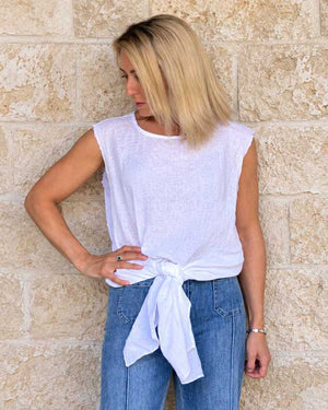 Alessia Linen Tie Top - White