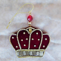 Hanging Jewelled Velvet Crown Christmas Ornament