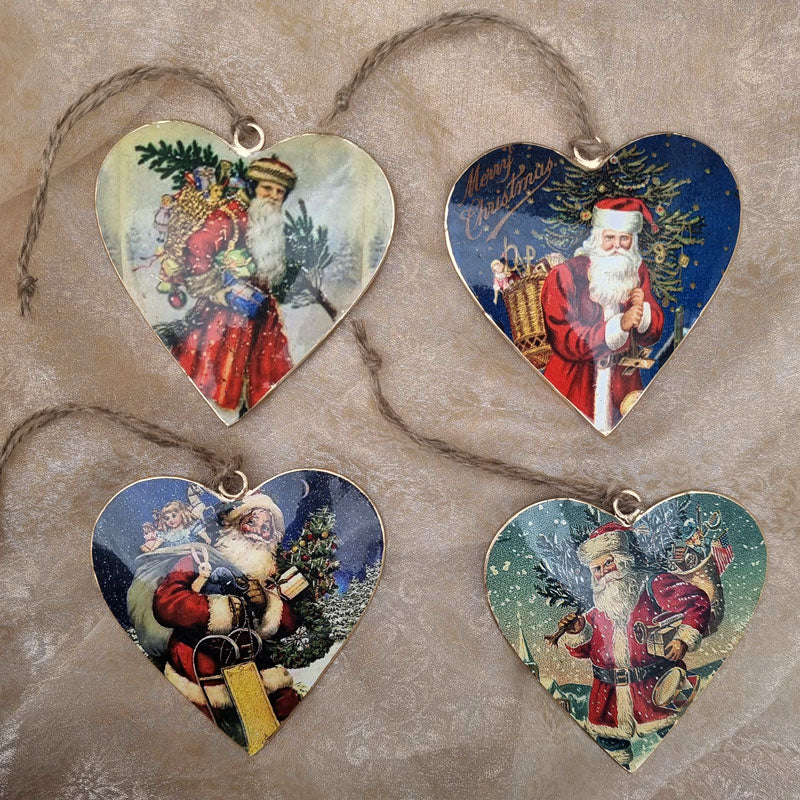 Vintage Santa Claus Christmas Metal Heart Ornament (d)