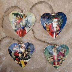 Vintage Santa Claus Christmas Metal Heart Ornament (a)