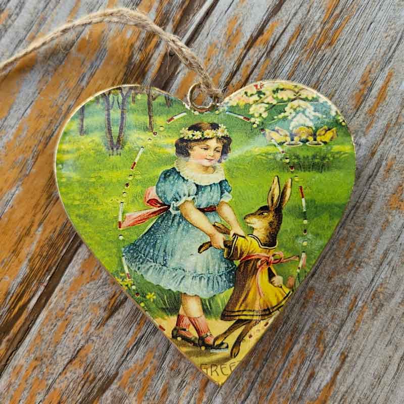 Vintage Metal Heart Girl & Hare