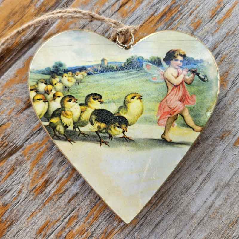 Vintage Metal Heart Girl & Ducklings