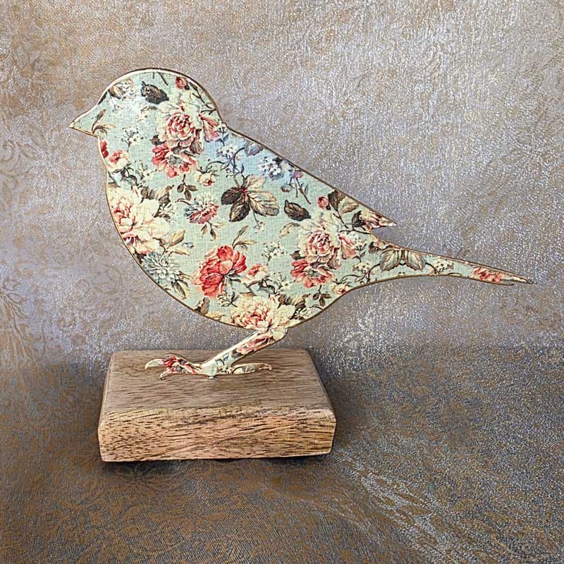 Metal Bird On Stand - Vintage Floral