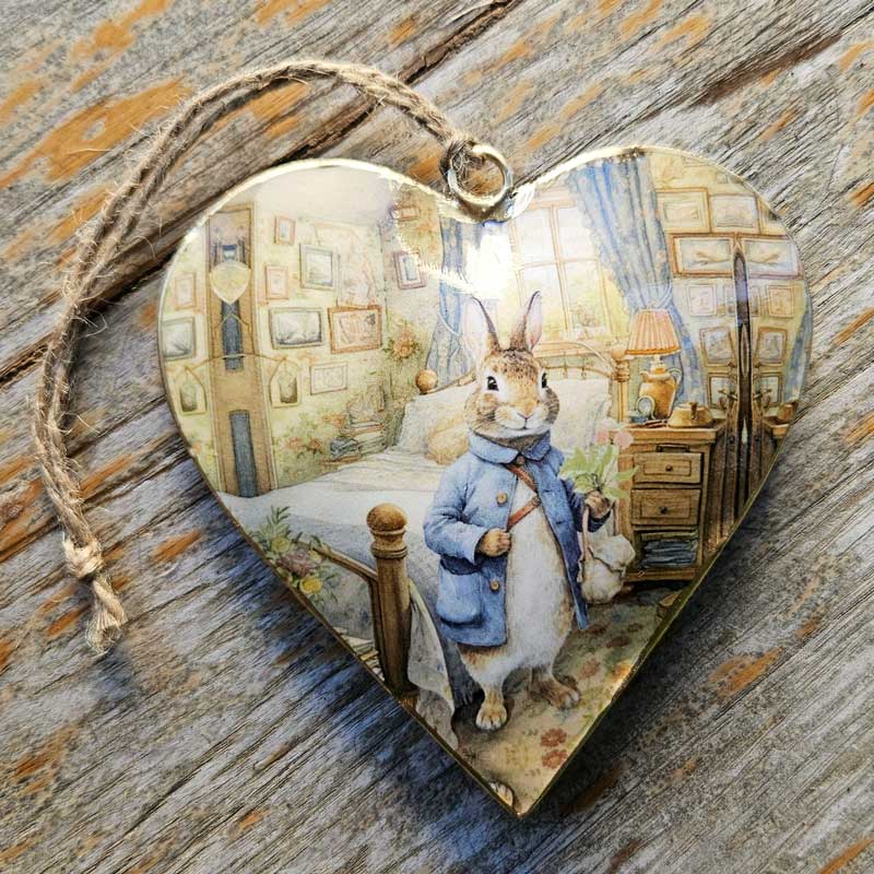 Vintage Metal Heart Ornament - Bedtime Rabbit