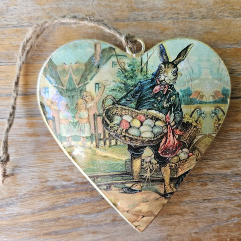 Vintage Metal Heart Rabbit Deisgn - Egg Basket