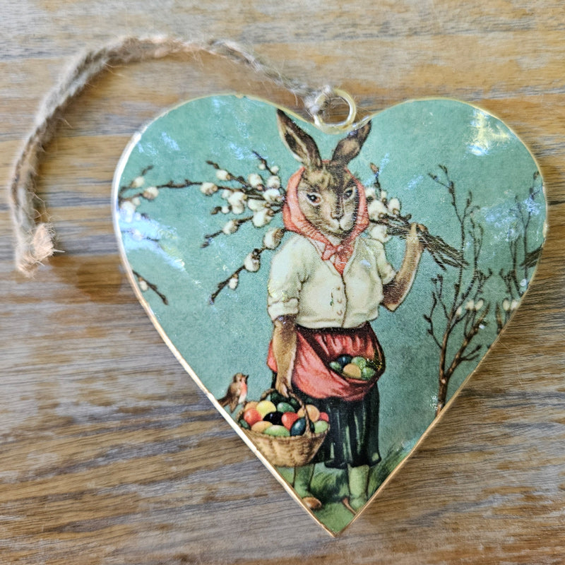 Vintage Metal Heart Rabbit Design - Flowers