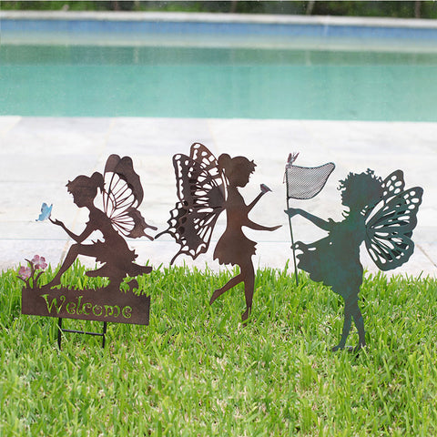 Standing Fairy With Bird - Metal Garden Decor Sign