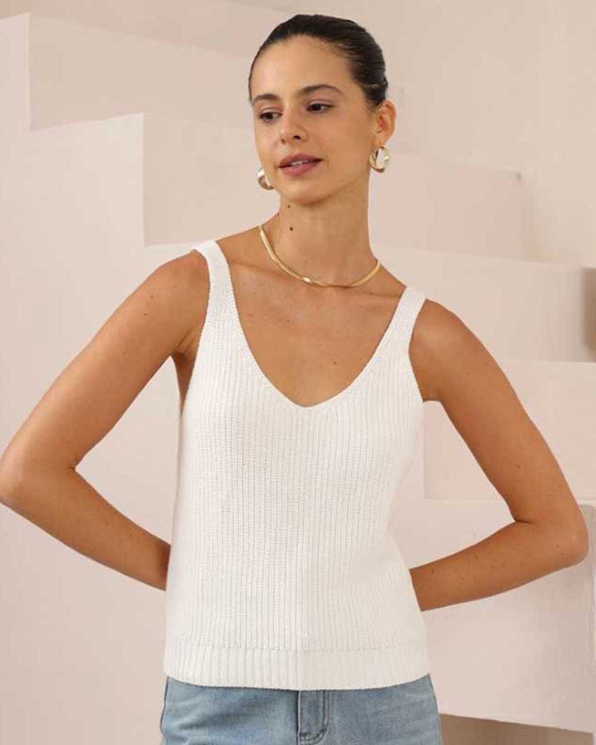 Elle Cotton Knit Cami - White