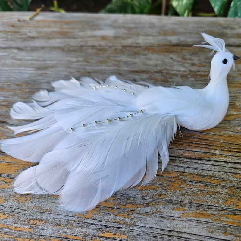 Peacock With Clip Christmas Decoration - White