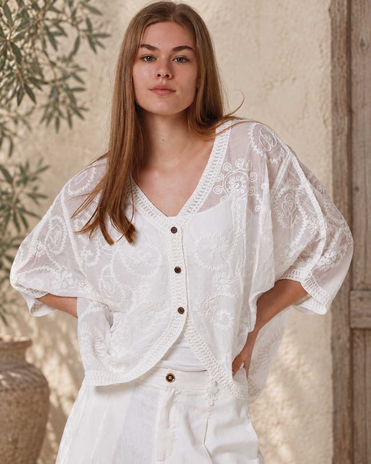 Elysian Embroidered Kimono Jacket – White