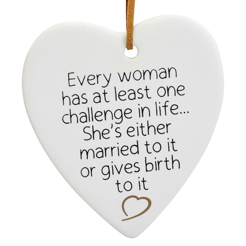 Woman Challenges Hanging Heart Ornament