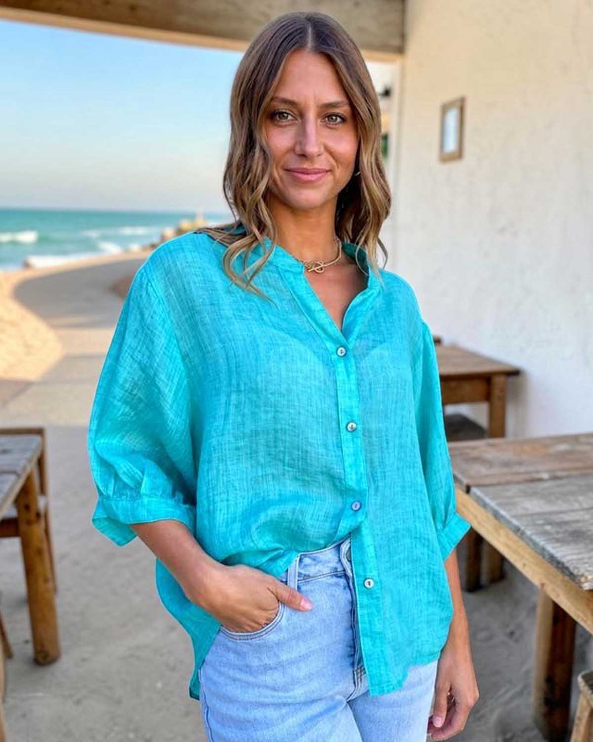 Worthier The Label Aurora Linen Shirt – Aqua