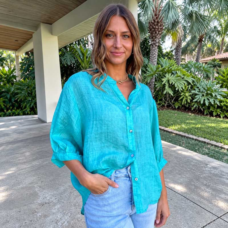 Worthier The Label Aurora Linen Shirt – Aqua