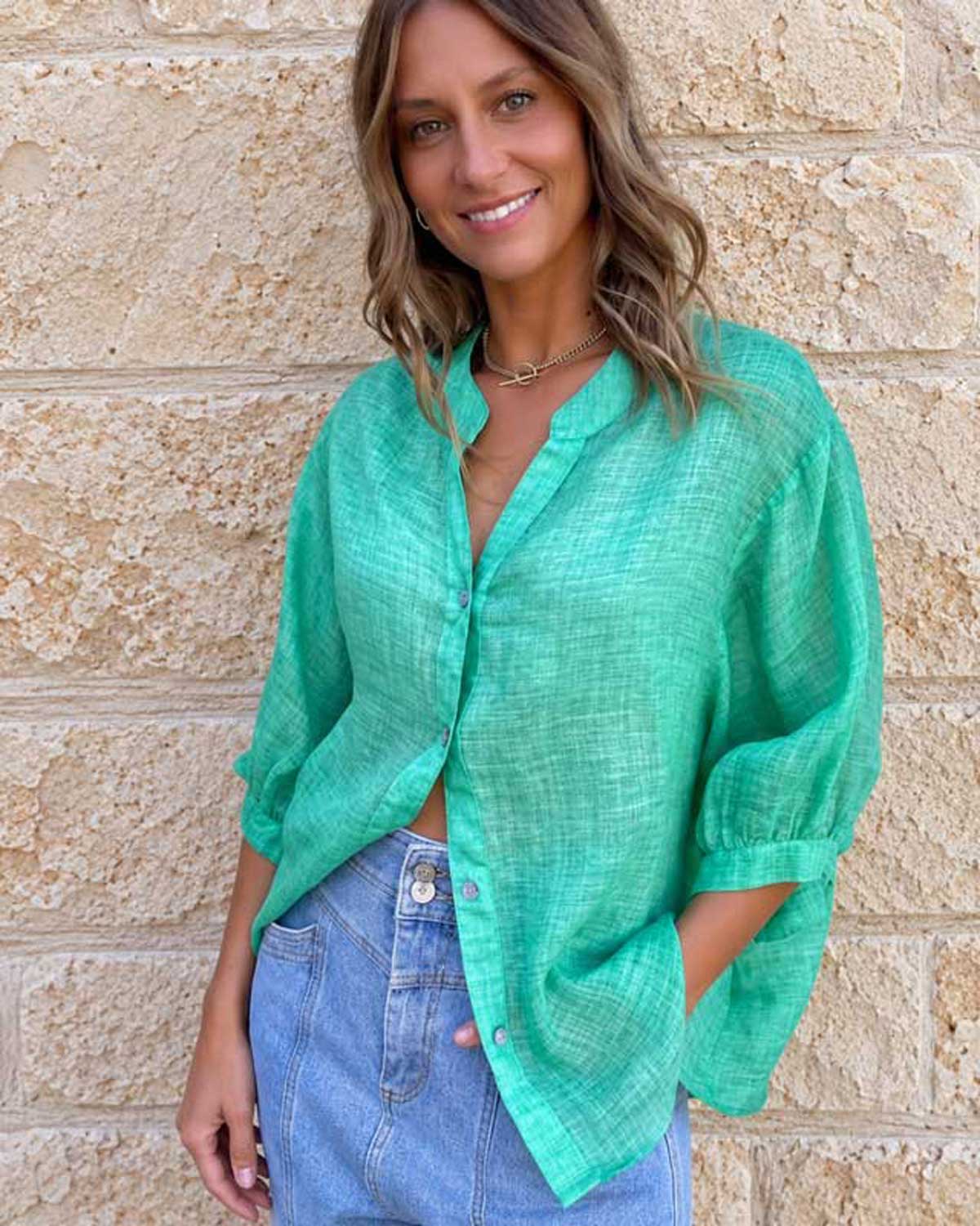 Worthier The Label Aurora Linen Shirt – Spring Green