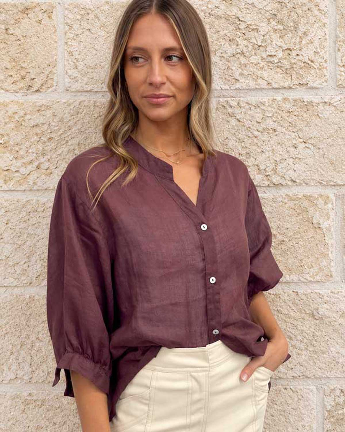 Worthier The Label Aurora Linen Shirt – Chocolate