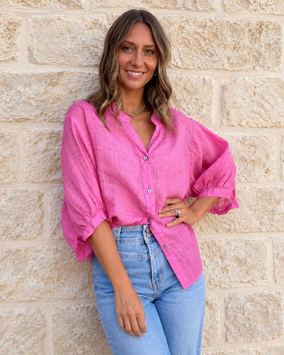 Worthier The Label Aurora Linen Shirt – Bright Pink