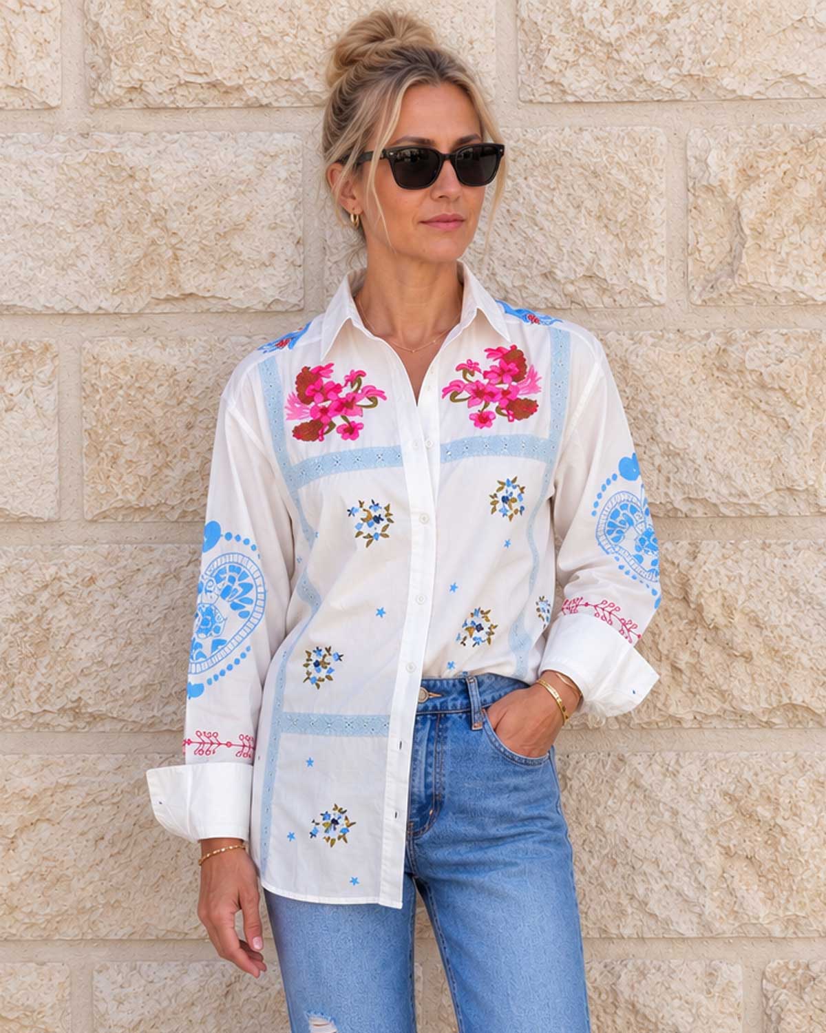 Sunday Muse Embroidered Cotton Shirt – By Zoda