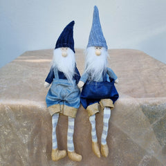 Sitting Gnome With Overalls - Light Blue