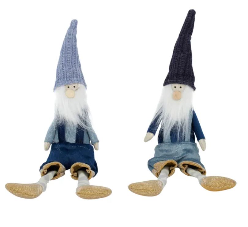 Sitting Gnome With Overalls - Light Blue