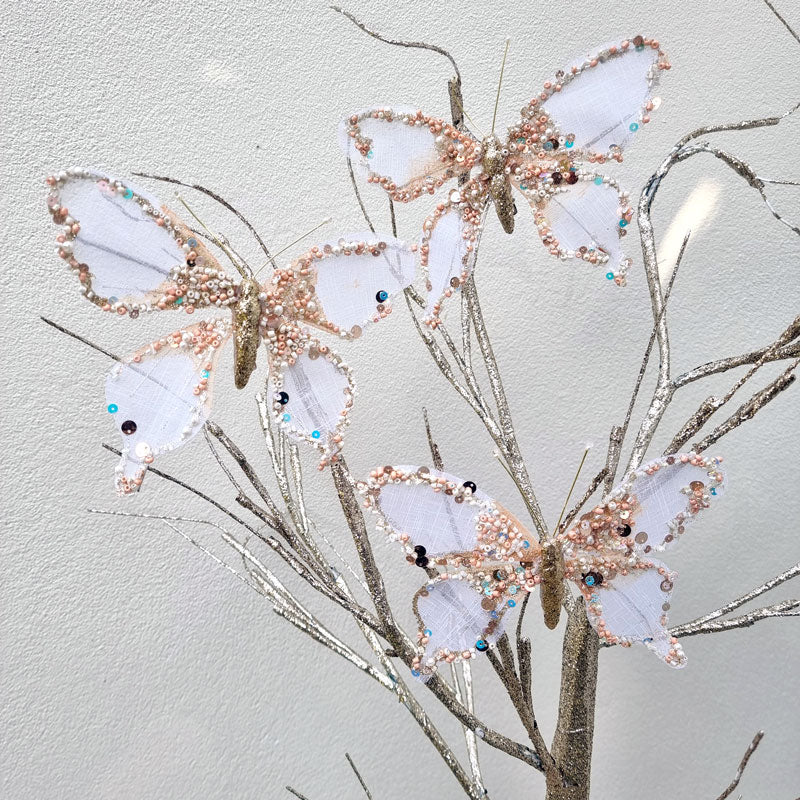 Butterfly Clip Fabric Ornament - White & Peach