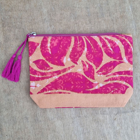 Orange & Dark Pink Floral Pouch/Bag