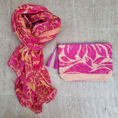 Orange & Dark Pink Floral Scarf - 100% Cotton
