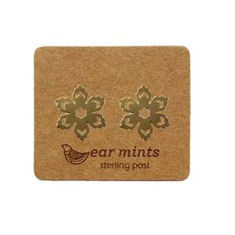 Brushed Metal Flower Ear Mints Earrings - Gold