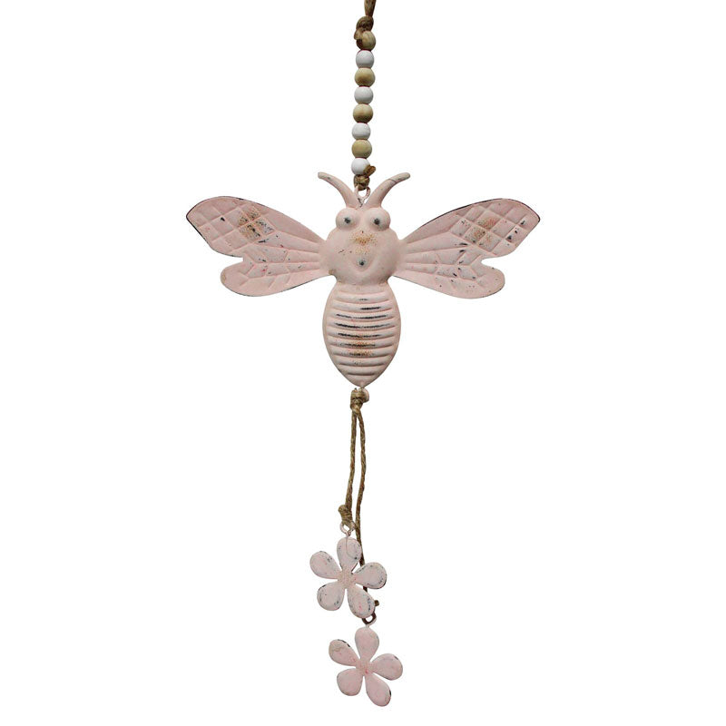 Hanging Metal Bee Ornament - Pink