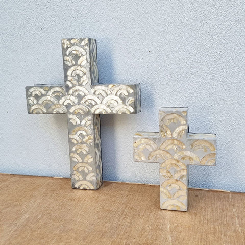 Ivory & Grey Inlay Cross Wall Decor - Small