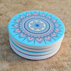 Mandala Set of 4 Coasters - Pastel