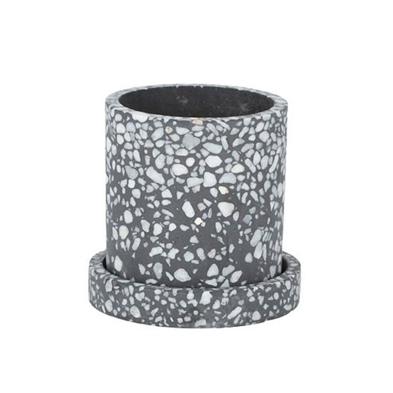 Sia Terrazzo Planter Pot & Saucer - Grey Small