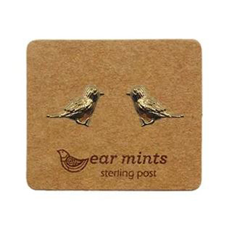 Brushed Metal Tweety Bird Ear Mints Earrings - Gold