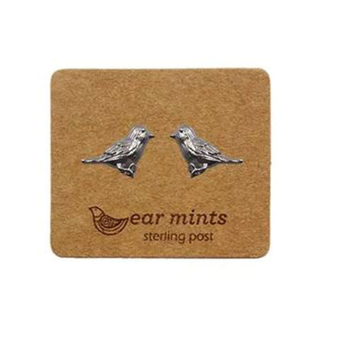 Brushed Metal Tweety Bird Ear Mints Earrings - Silver