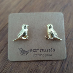 Brushed Metal Tweety Bird Ear Mints Earrings - Gold